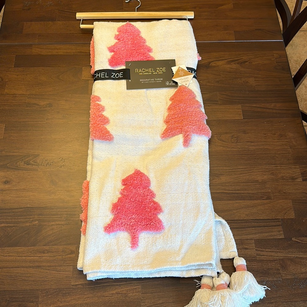 Rachel Zoe pink & white Christmas Tree Blanket NWT